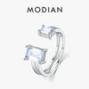 Silver Rectangle Emerald Cut Light Blue CZ Ring Delicate Adjustable Finger Ring For Women Girl Party Jewelry - Image 1