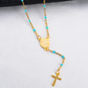 Stainless Steel Cross Pendant Beaded Chain Necklace with Color Options - Image 8