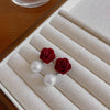 Korean Flocked Flower Pear Earings Jewelry Elegant Bowknot Rose Earrings for Women Stud Earrings Gifts - Image 3