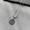 handmade y2k silvery plated snake cord necklace with spiral vortex stainless steel pendant - Image 1