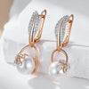 Crystal Flower Pearl Drop Earrings for Women Rose Gold Silver Color Mix Boho Ethnic Wedding Jewelry Gift - Image 3