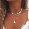 Flat Snake Chain With Three Layer Coin Disc Pendant Necklace For Women Jewelry Accessories - Image 1
