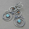 Bohemian Round Blue Stone Earrings Handmade Jewelry Metal Silver Color Hand Engraved Round Dangle Earrings - Image 2