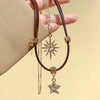 Adjustable Sun Star Zircon Necklace for Women Vintage Leather Necklace Double Layered Star Pendant Chain Choker Jewelry - Image 6