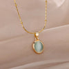 Oval Colorful Stone Necklace For Women Stainless Steel Gold Color Green Opal Stone Pendant Necklace Aesthetic Jewelry Gif - Image 14