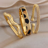 Vintage Leopard Print Woven Wave Stainless Steel Bangle for Women Golden Spring Bracelet Charm Jewelry Accessories - Image 1