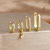 Four-Piece U-Shaped Hoop Earring Set with Geometric Pendants in Gold-Tone or Silver-Tone - Image 10