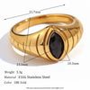 Black Cubic Zirconia Eye Shape Textured Signet Rings For Woman Gold Plated Stainless Steel Finger Rings for Woman - Image 7