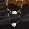 Double-Layer Snake Chain Choker Necklace with Imitation Pearl Pendant in Gold-Tone - Image 11