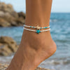 Cute Blue Starfish Beaded Anklets Set for Matching Handmade Elastic Foot Bracelets Summer Holiday Jewelry Friend Gift - Image 2