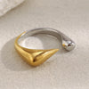 Unique Cool 316L Stainless Steel Two Tone Bird Beak Shaped Asymmetrical Open Ring Jewelry Women's Ring - Image 5