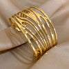 Irregular Geometric Hollow Stainless Steel Cuff Bracelet Exaggerated Gold Silver Color Wide Open Bangles Jewelry - Image 1