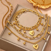 Stainless Steel Set Elegant Heart Beads String Chain Double Layered Necklace Bracelet Set For Women Jewelry Everyday wear - Image 2