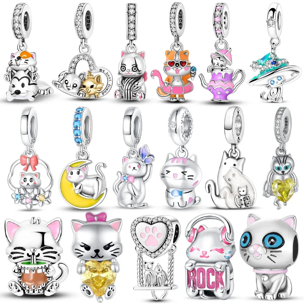 Rock Cat Pendant Features Cute Animal Moon Dog Charms Bead Fit Bracelet Silver Women Jewelry Accessories Gift - Image 1