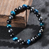 Triple Protection Bracelet, Blue Malachite Black Bile Obsidian Beaded Bracelet, Handmade Stretch Beaded Bracelet - Image 2