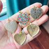Brass Heart with CZ Zirconia Paved Charm Pendant, Gold Plated Zircon Jewelry Finding Supplies - Image 2