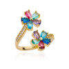 Colored Zircon Double Flower Rings For Women Gold Plated Stainless Steel Flower Opening Ring Wedding Aesthetic Jewelry Gift - Image 13