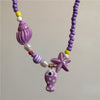 Colorful Ceramic Fish and Starfish Bead Choker Necklace - Image 9