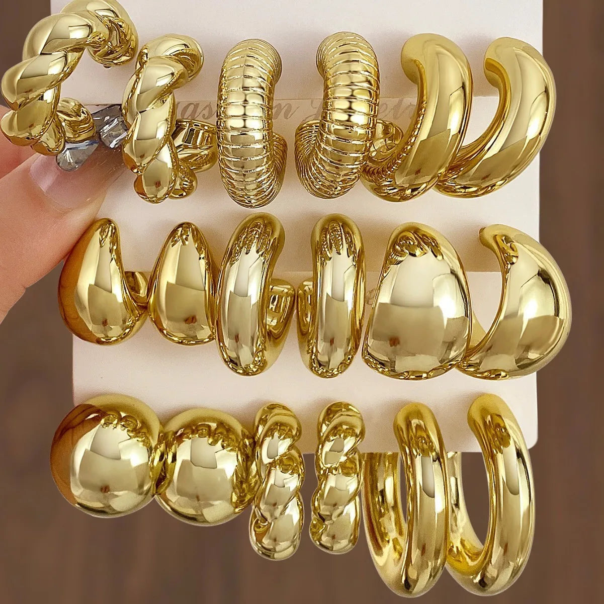 Chunky Gold-Tone Hoop Earring Set 6 Pairs - Image 1
