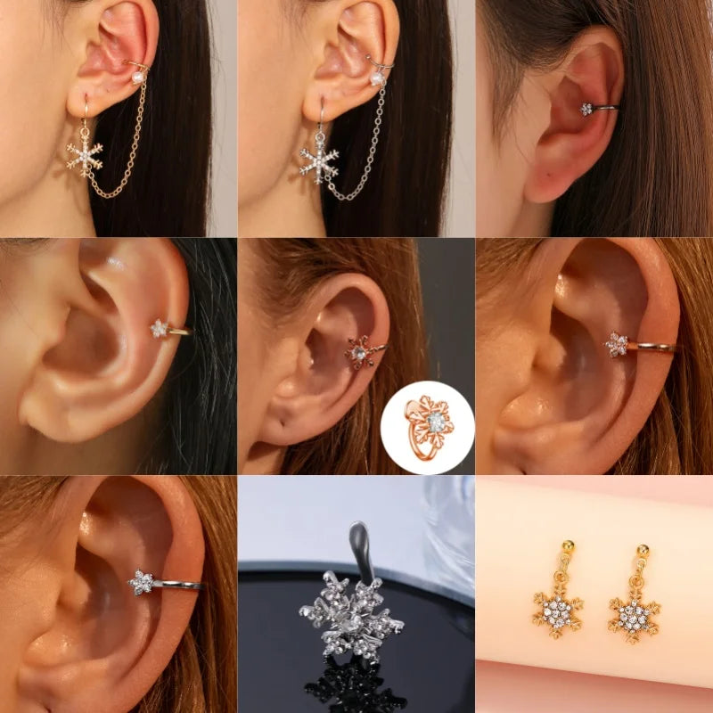 1 Pc Vivilady Autumn/Winter Christmas Snowflake Zircon Clip Earring for Women Jewelry Minimalist Accessories - Image 1