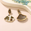 Vintage Enamel Fan Shape Drop Earrings for Women Retro Tiger Eye Stone Leaf Dangle Earring Palace Jewelry Gift Accessories - Image 5