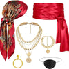 6pcs Halloween Pirate Cosplay Accessory Set Headscarf, Waist Belt, Necklace, Eye Mask. Red/Black, Ideal for Halloween Parties - Image 1