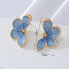 Vintage Blue Drip Oil Flower Stud Flower for Women Metal Four Petal Floral Temperament Earrings Wear Jewelry Gift - Image 6