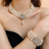 Flower Party Necklaces Women French Imitation Pearl Multi-layer Necklaces Bracelet Earrings Rhinestone Jewelry Sets K - Image 4