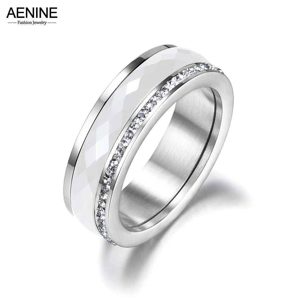 Titanium Steel and Ceramic Ring with Cubic Zirconia in US Sizes 6 to 9 - Image 1