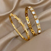 Elegant Zircon Stainless Steel Cuff Bracelet Women Simple Geometric Twisted Gold Plated Spring Bangle Jewelry Gift - Image 1