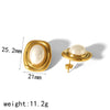 Products Statement Nature Stone Tiger-eye Earrings Gold Plated Stainless Steel Pearl Stud Earrings for Women - Image 7