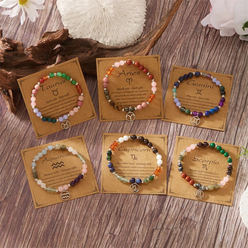 Minimalist Colorful Stone Beaded Bracelets for Women Men Handmade 12 Constellation Zodiac Sign Bracelets Jewelry - Image 1