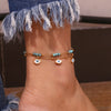 Three White Shell Eyes Blue Turquoise Stone Double Layer Feet Chains Gold Plated 316L Stainless Steel Anklet - Image 2