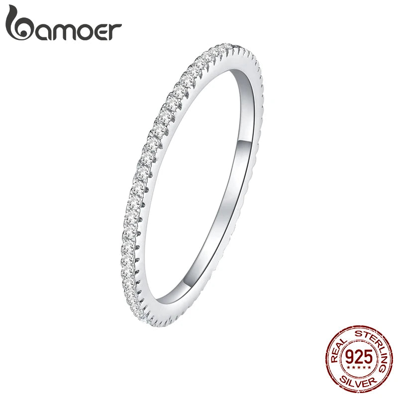 Full Eternity Thin Rings Silver CZ Simulated Diamond Stackable Bands Ring for Women Classic Wedding - Image 1