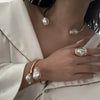 French Style Baroque Imitation Pearl Torque Necklace Bangle Ring Set For Women Punk Gold Silver Color Clavicle Jewelry Set - Image 2