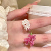 Romantic Cute Violet Flower Ring Spring Summer Elastic Beaded Rings for Women Friends Korea Finger Jewelry Accessories Gift - Image 5