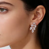 Rose Gold Color Shining Cubic Zirconia Leaf Flower Stud Earrings for Women Copper Material Wedding Party Jewelry - Image 2