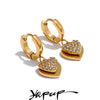 Shiny Stainless Steel Double Heart Cubic Zircon Drop Hoop Earrings for Women Anti Allergic Daily Jewelry Gift - Image 1