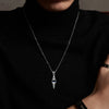 Stylish Blue Stone Necklaces for Men, Stainless Steel Cube Geometric Pendant Collar Jewelry, Birthday Party Gifts for Him - Image 2