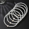 A-Z Initial Letter Bracelet for Women White Beads Round Pendant Elastic Bracelets Jewelry Mother of Pearl Charm - Image 3