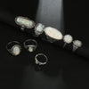 Tocona-set of vintage rings, silver colour, coloured Opal, carved stone, Bohemian jewels for women and men - Image 3