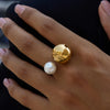 Yori Imitation Pearl Metal Pvd Plated Geometric Finger Ring Texture Jewelry Gift - Image 1