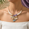 Boho Colorful Enamel Geometric Bib Necklace Hammered Statement Jewelry for Women Beach Vacation Party Daily Wear - Image 3