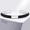 Mens Bangle,Black PU Leather Cuff Bracelets, Adjustable Open Stainless Steel Bracelet Gift - Image 6