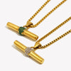 Green Crystal Color Rhinestone T Bar Pendant Square Pearl Chain Stainless Steel Gold Plated Necklace Christmas Jewelry - Image 2