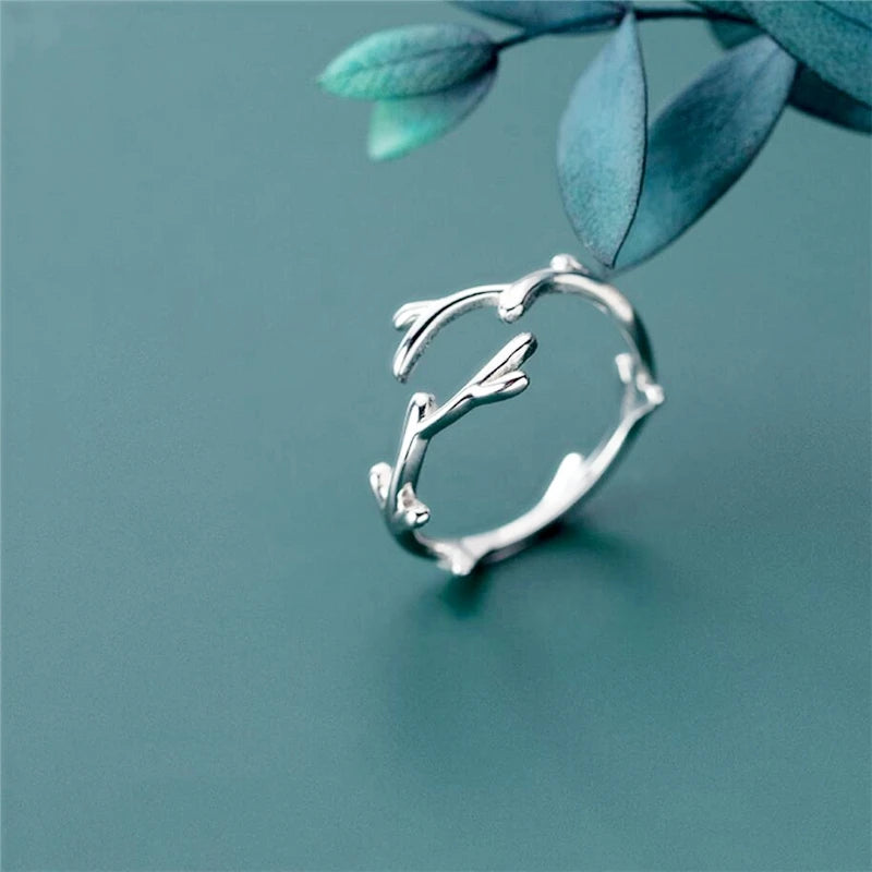 Fresh Literary Twig Simple Cute Silver Female Resizable Opening Ring - Image 1
