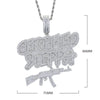 Iced Out Bling CZ Gun Pendant Necklace Cubic Zirconia Letter Steppa Charm Men Hip Hop Jewelry - Image 2