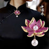Elegant Lotus Flower Enamel Pins for Women Gold Plated Bouquet Drop White Pearl Brooches Weddings Clothes Accessories - Image 2