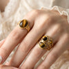 Stackable Vintage Tiger Eye Stone Open Cuff Rings Hammered Gold Plated Stainless Steel Adjustable Boho Korean Jewelry for Women - Image 5