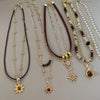 Sun Star Zircon Necklace for Women Vintage Leather Necklace Double Layered Pendant Chain Choker Jewelry - Image 3